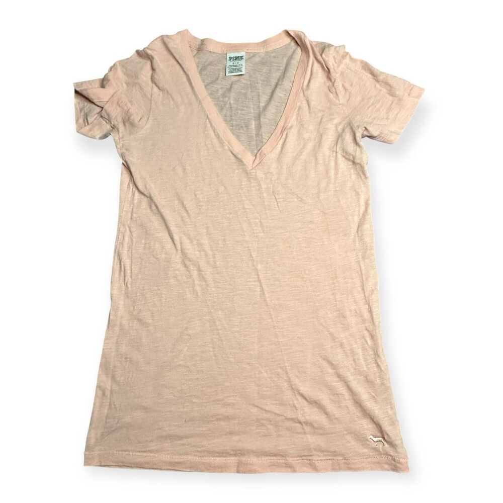 PINK VICTORIA’S SECRET Women’s Peach V-Neck Short Sleeve T-Shirt Size Small